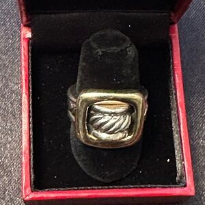 David Yurman Silver and Gold Square Buckle Ring
